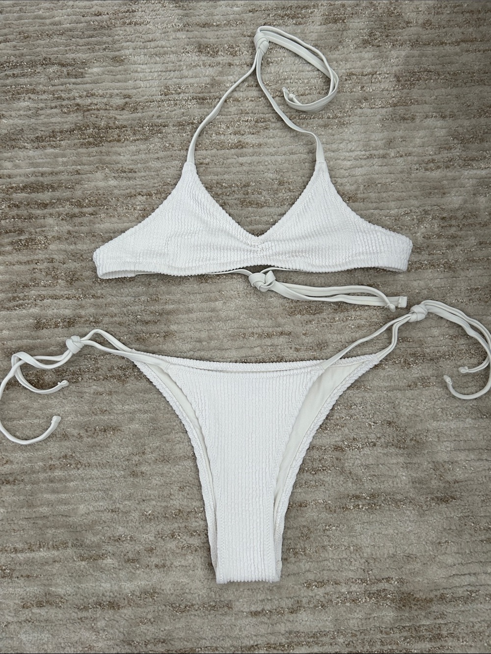 aerie White Textured Tie-Side Bikini Set